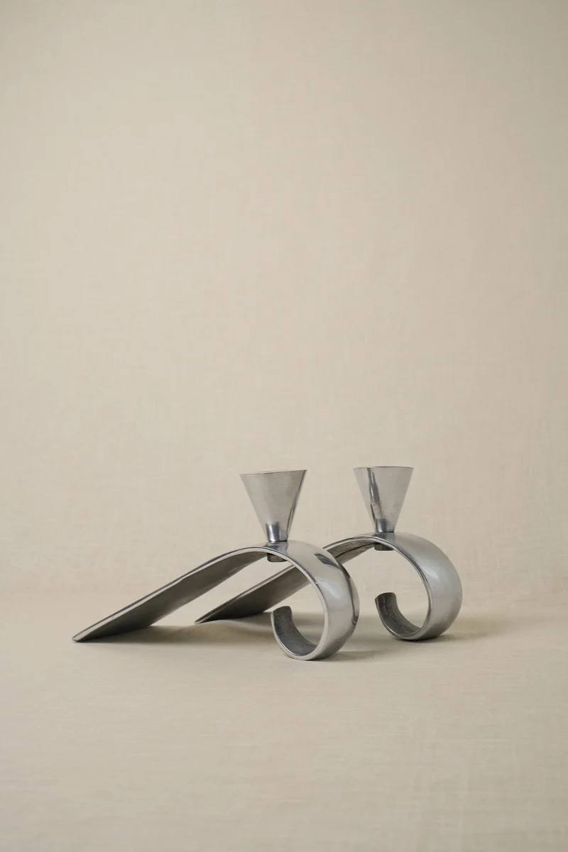 Set of 2 Comma Candlesticks, Attributed to Matthew Hilton