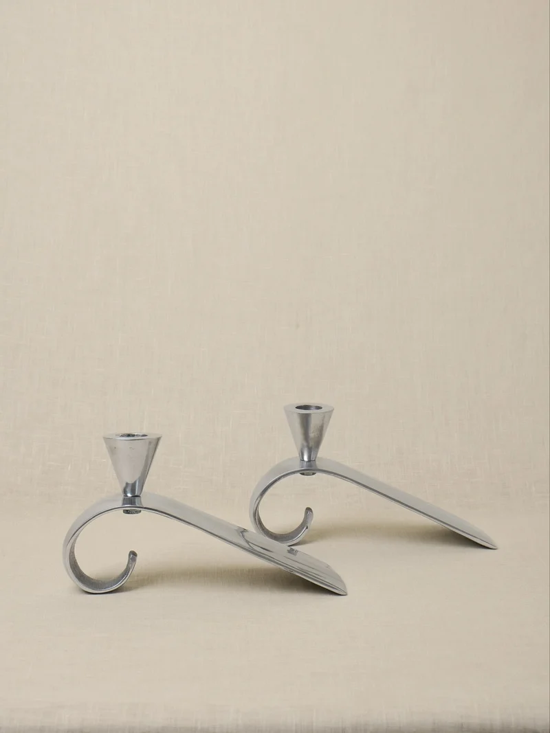 Set of 2 Comma Candlesticks, Attributed to Matthew Hilton