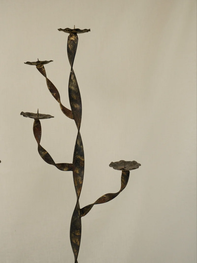 Pair of Gold-Patinated Iron Candleholders
