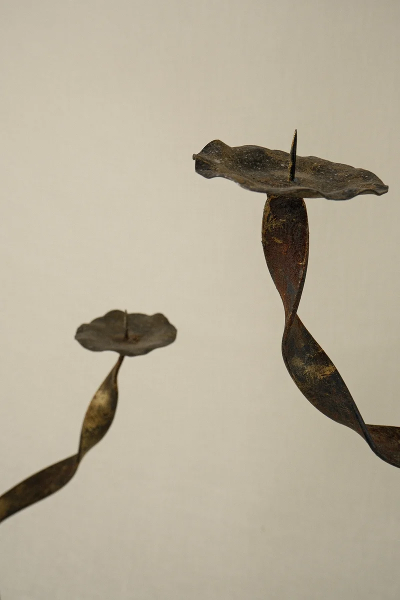 Pair of Gold-Patinated Iron Candleholders