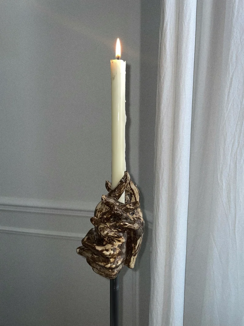 Three-hands Standing Candleholder in Ceramic N°55