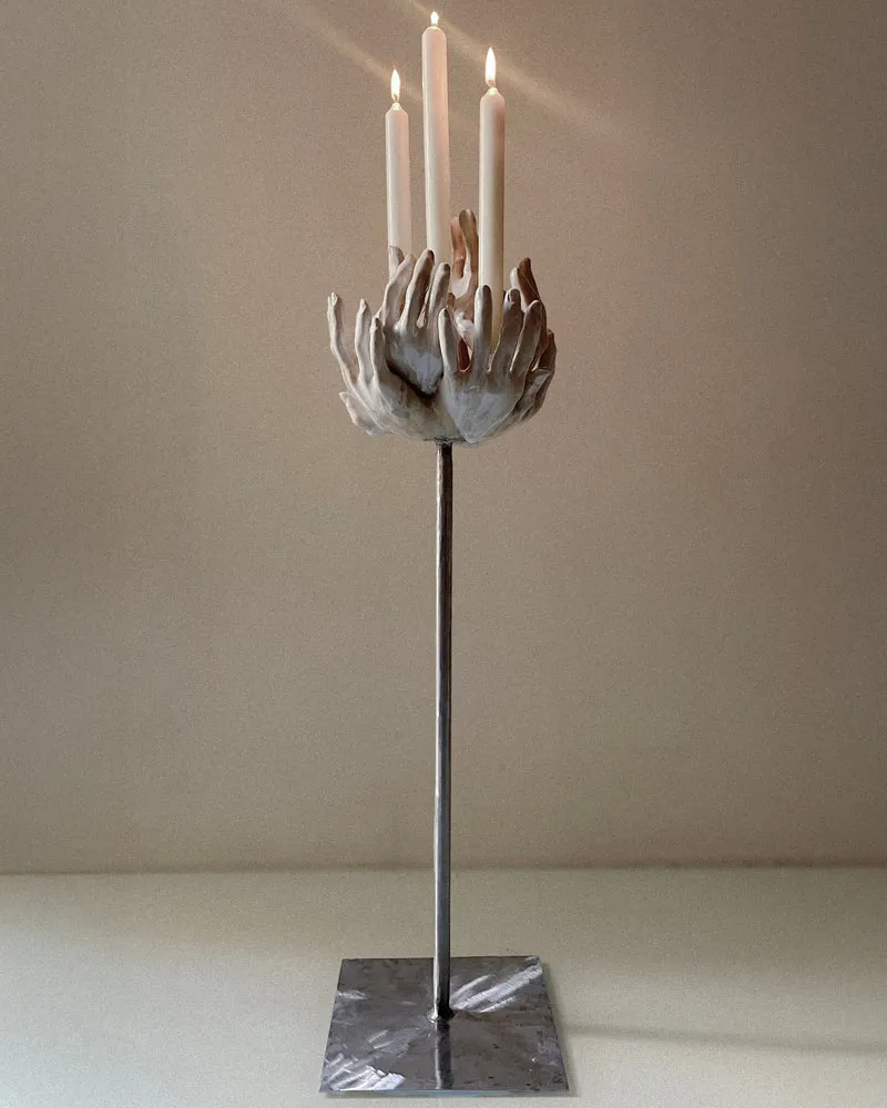 Eight-hands Standing Candleholder in Ceramic n°66