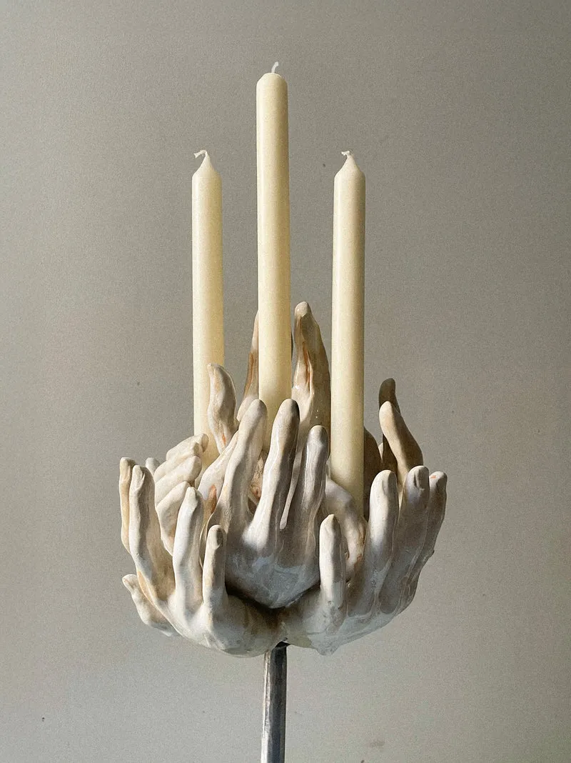Eight-hands Standing Candleholder in Ceramic n°66