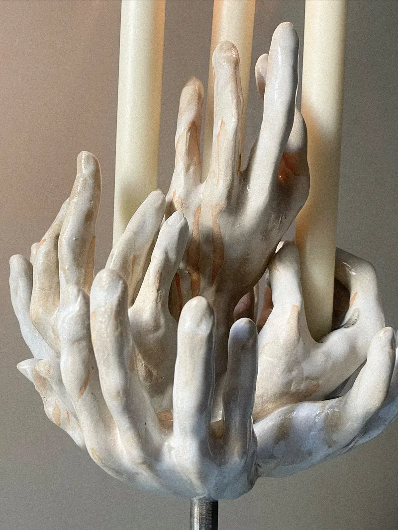 Eight-hands Standing Candleholder in Ceramic n°66