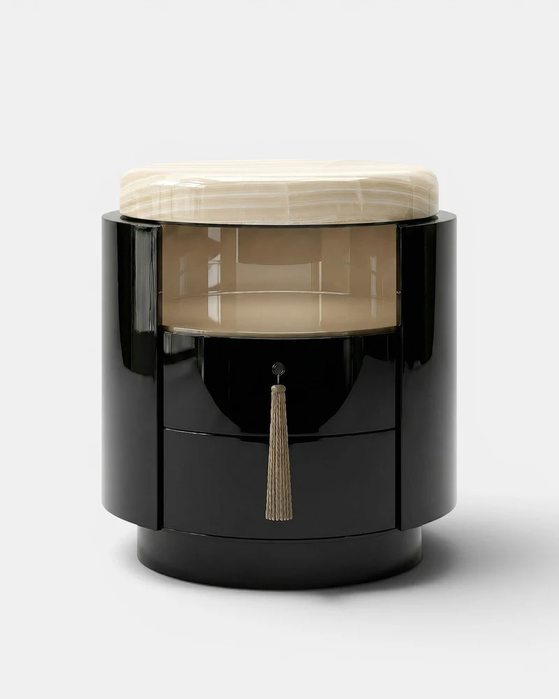 Pompon Black And Ivory Onyx Nightstand