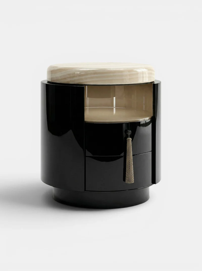 Pompon Black And Ivory Onyx Nightstand