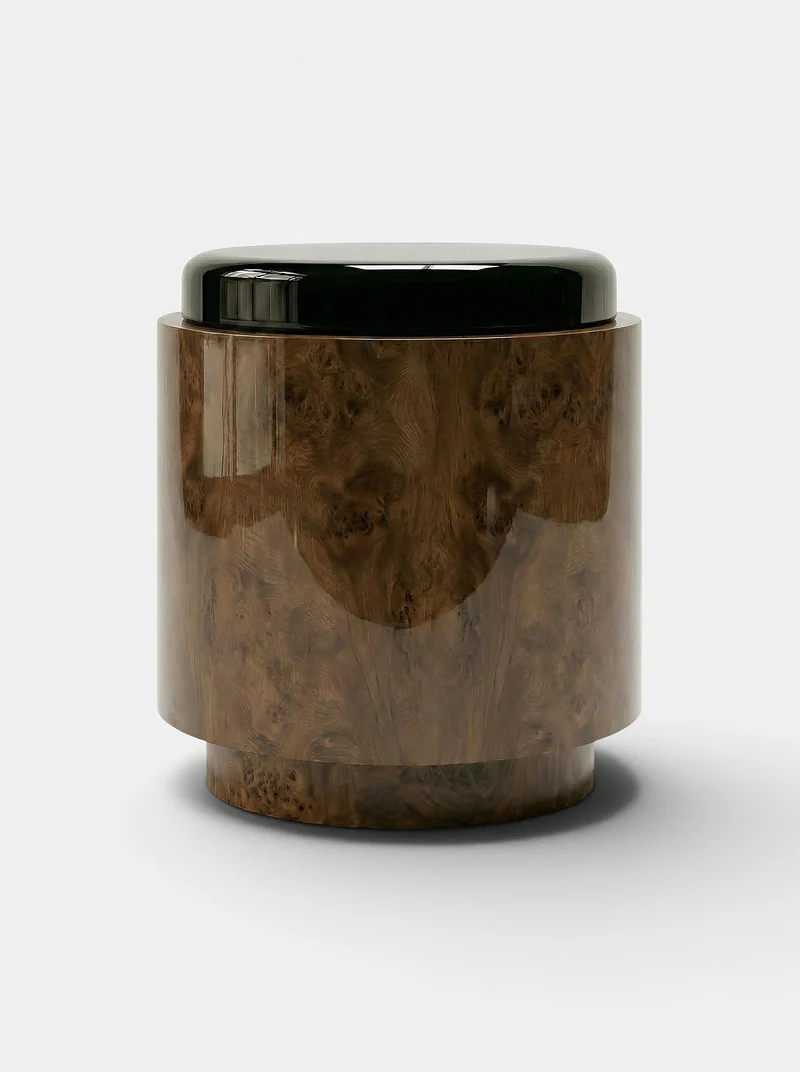 Pompon Dark Burl Wood And Black Nightstand