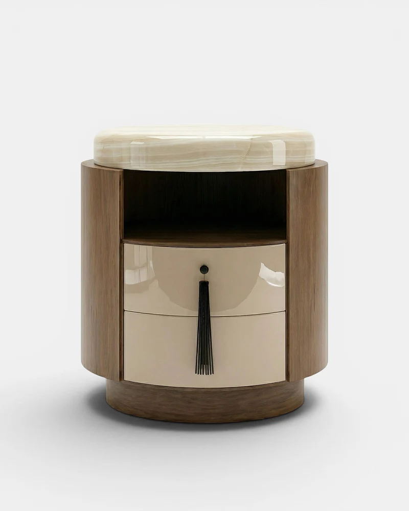Pompon Oak Off-White And Ivory Onyx Nightstand