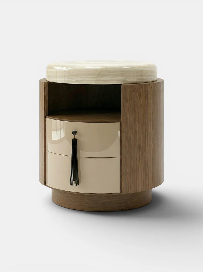 Pompon Oak Off-White And Ivory Onyx Nightstand