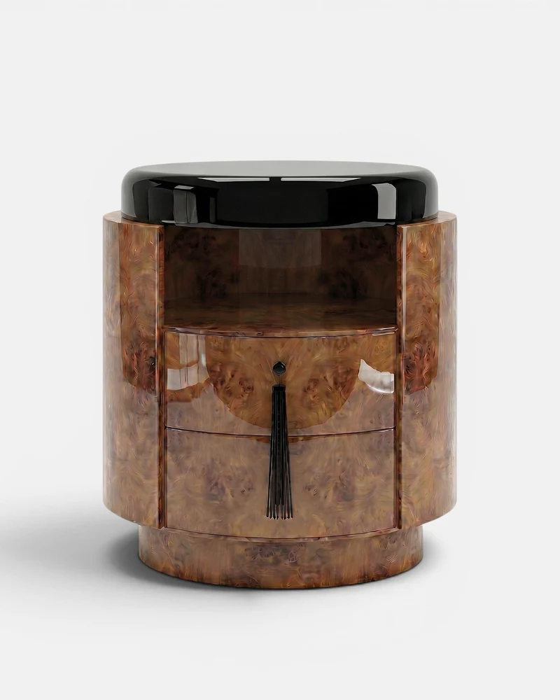 Pompon Burl Wood Honey And Black Nightstand