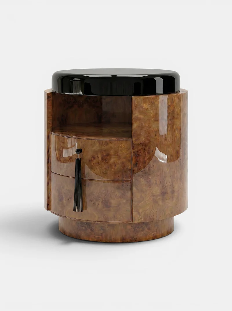 Pompon Burl Wood Honey And Black Nightstand