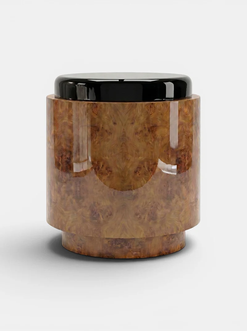 Pompon Burl Wood Honey And Black Nightstand