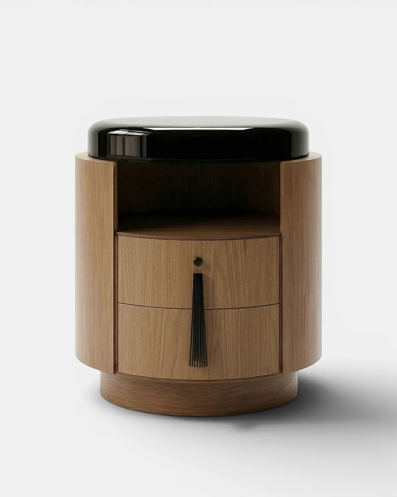 Pompon Oak And Black Nightstand