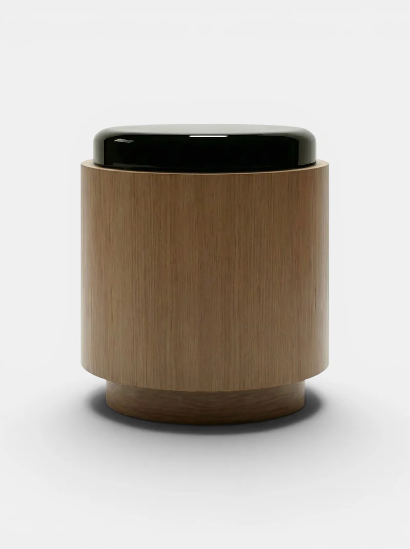Pompon Oak And Black Nightstand