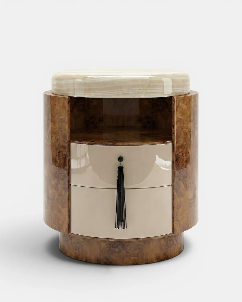 Pompon Burl Wood Honey Off-White And Ivory Onyx Nightstand