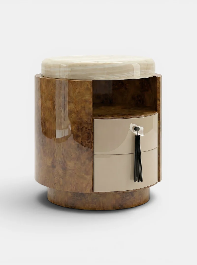 Pompon Burl Wood Honey Off-White And Ivory Onyx Nightstand