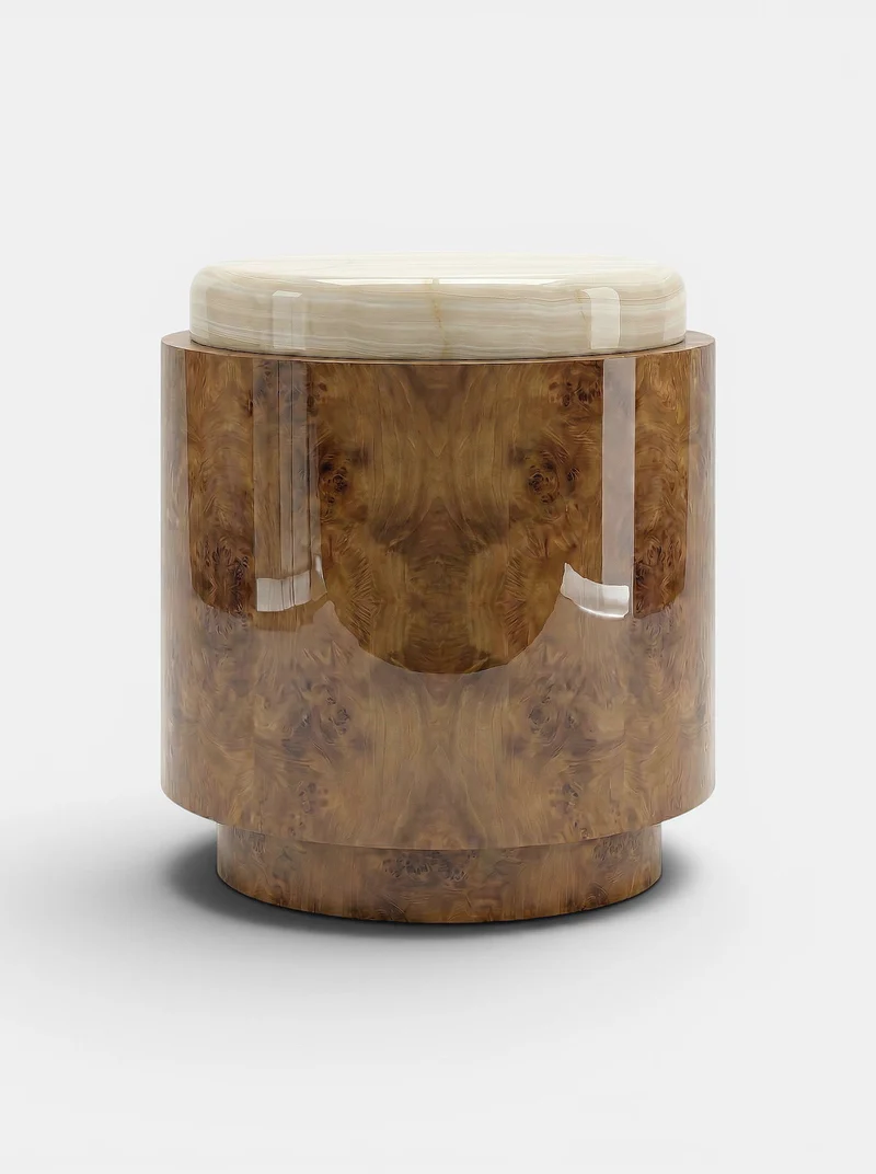 Pompon Burl Wood Honey Off-White And Ivory Onyx Nightstand