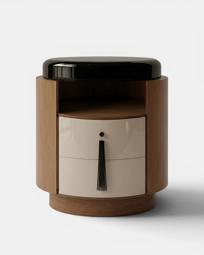 Pompon Oak Off-White And Black Nightstand