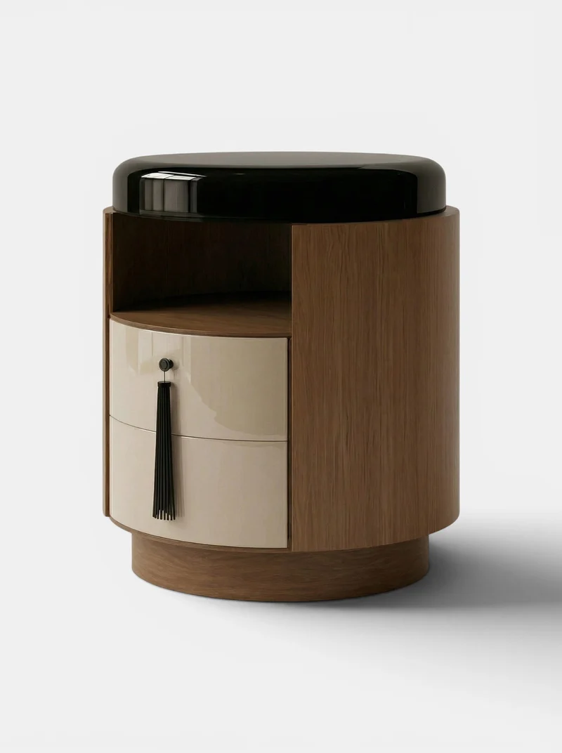 Pompon Oak Off-White And Black Nightstand