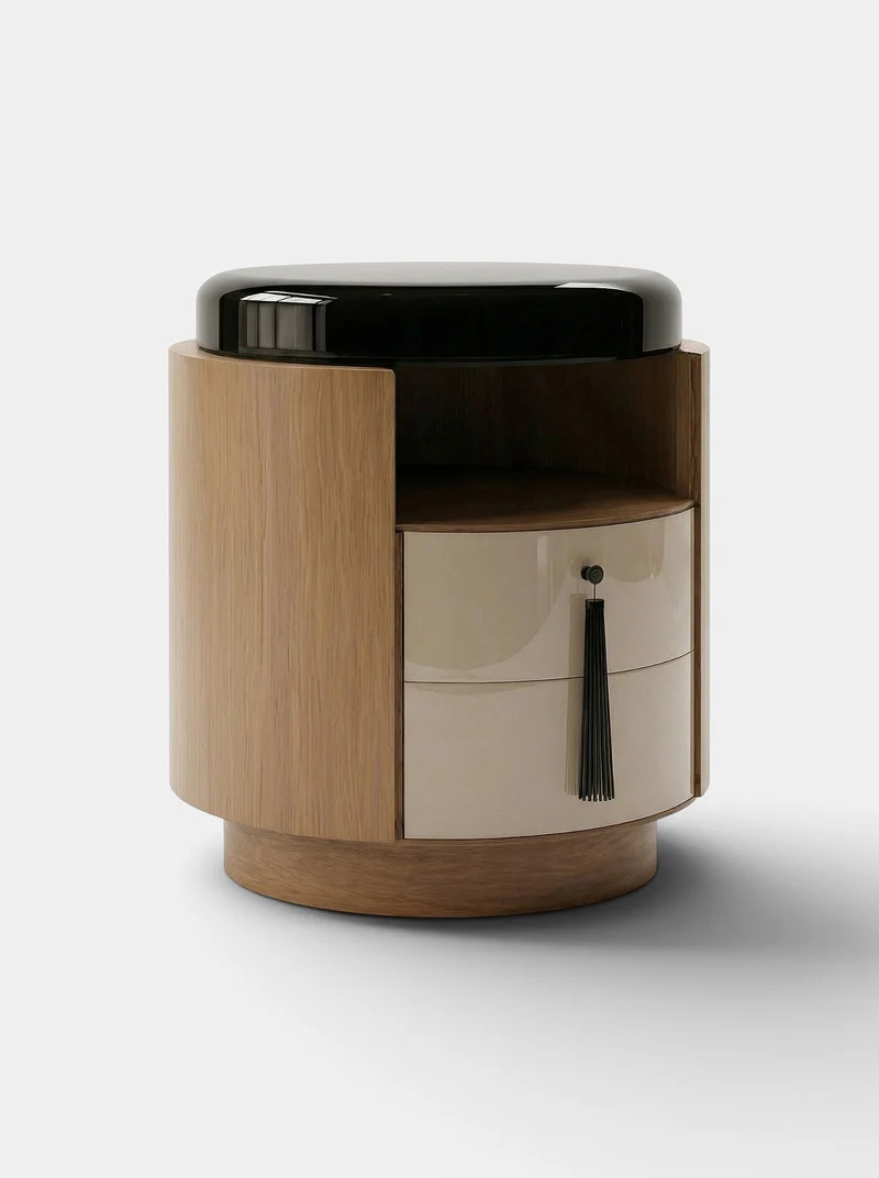 Pompon Oak Off-White And Black Nightstand