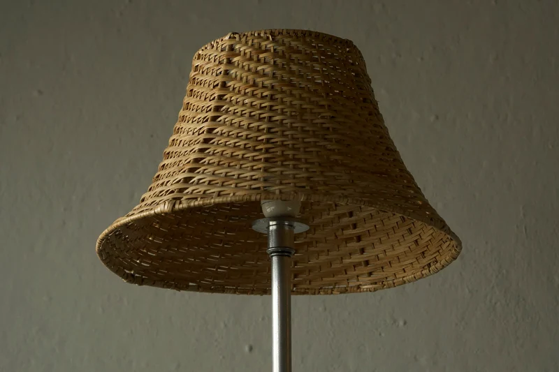 Vintage Swedish Grace Table Lamp with Rattan Shade, Sweden 1930s–1940s