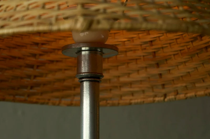 Vintage Swedish Grace Table Lamp with Rattan Shade, Sweden 1930s–1940s