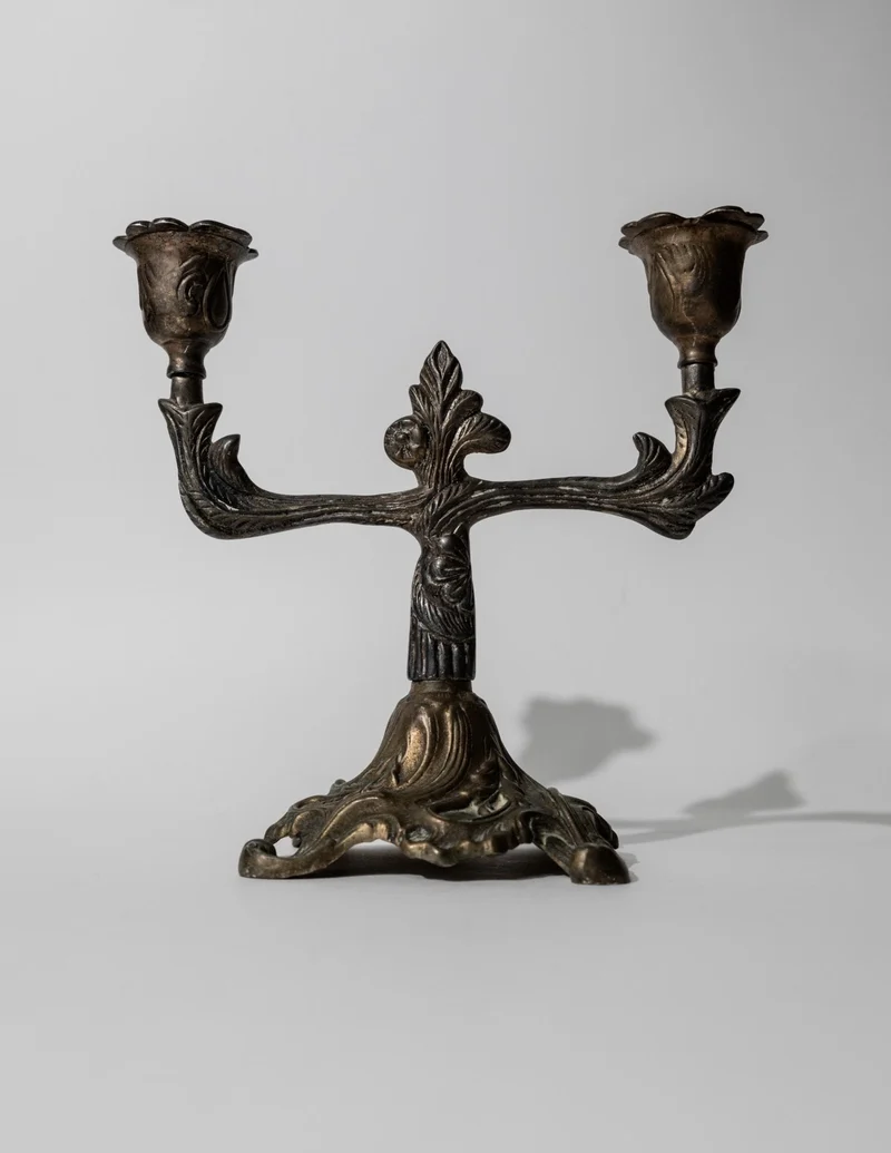 1910s Bronze Candleholder for Two Candles