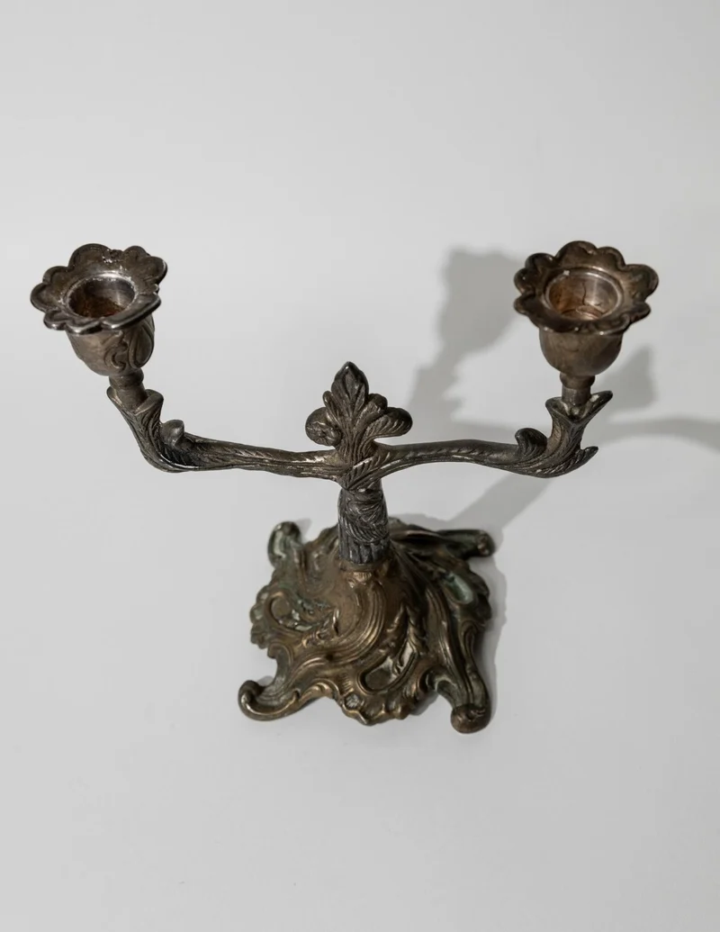 1910s Bronze Candleholder for Two Candles