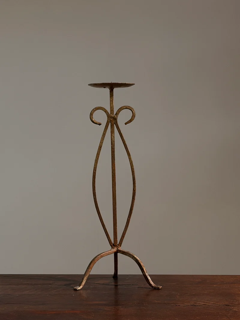 Large standing candlestick in gilt patinated metal, France, 1950.