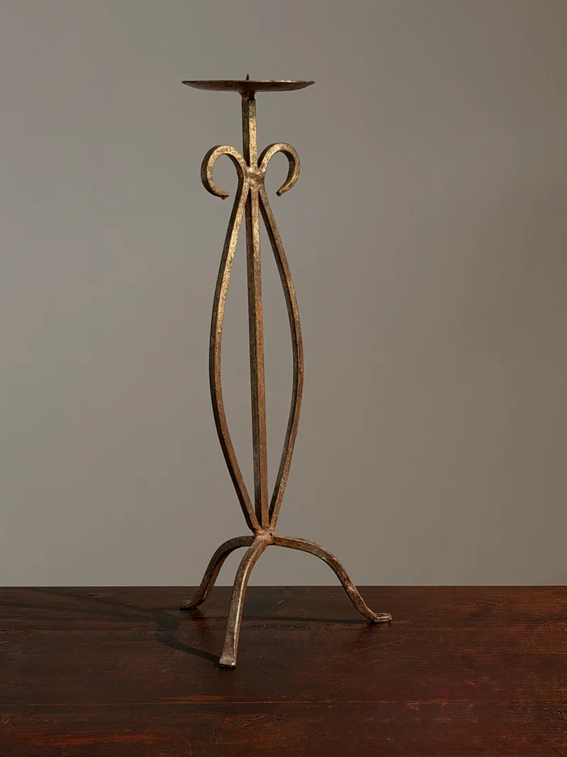 Large standing candlestick in gilt patinated metal, France, 1950.