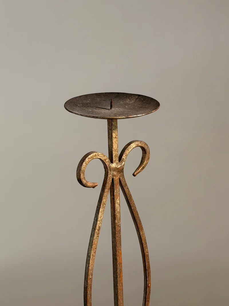 Large standing candlestick in gilt patinated metal, France, 1950.