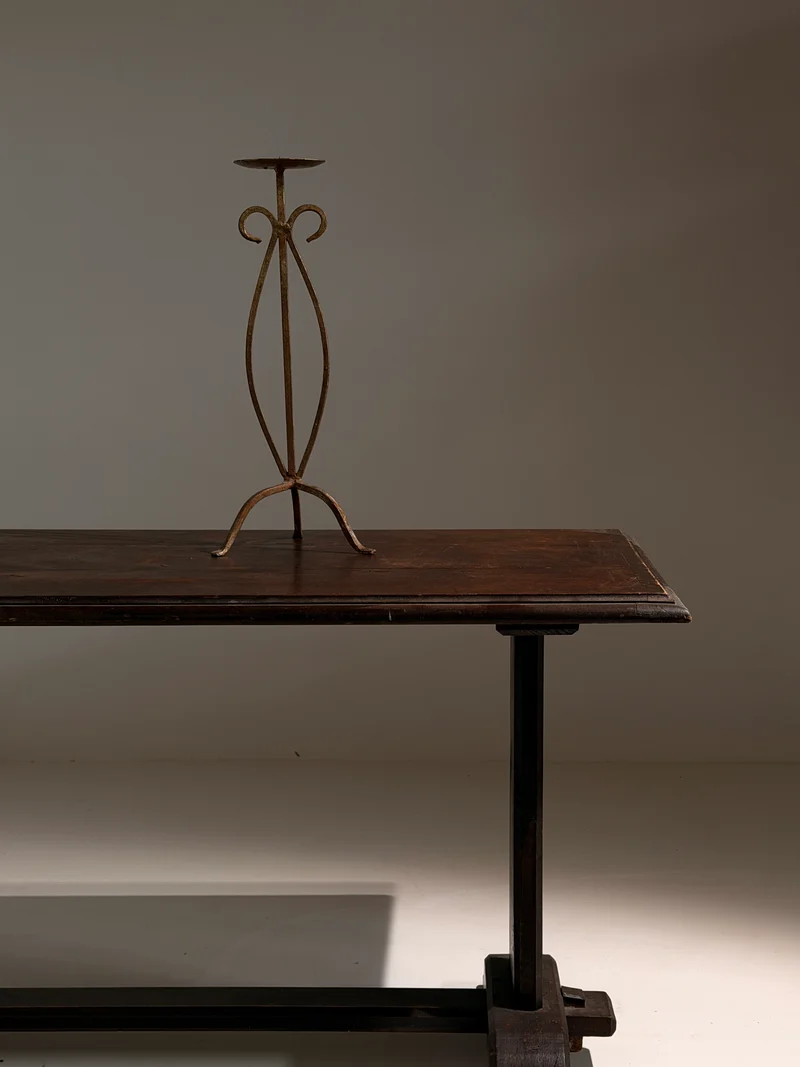 Large standing candlestick in gilt patinated metal, France, 1950.