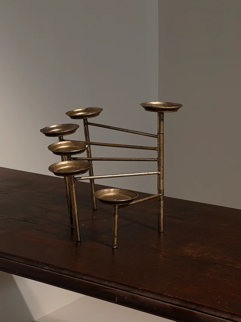Articulated six-arm candelabra in silver-plated metal, France, circa 1950