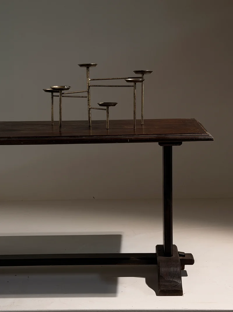 Articulated six-arm candelabra in silver-plated metal, France, circa 1950