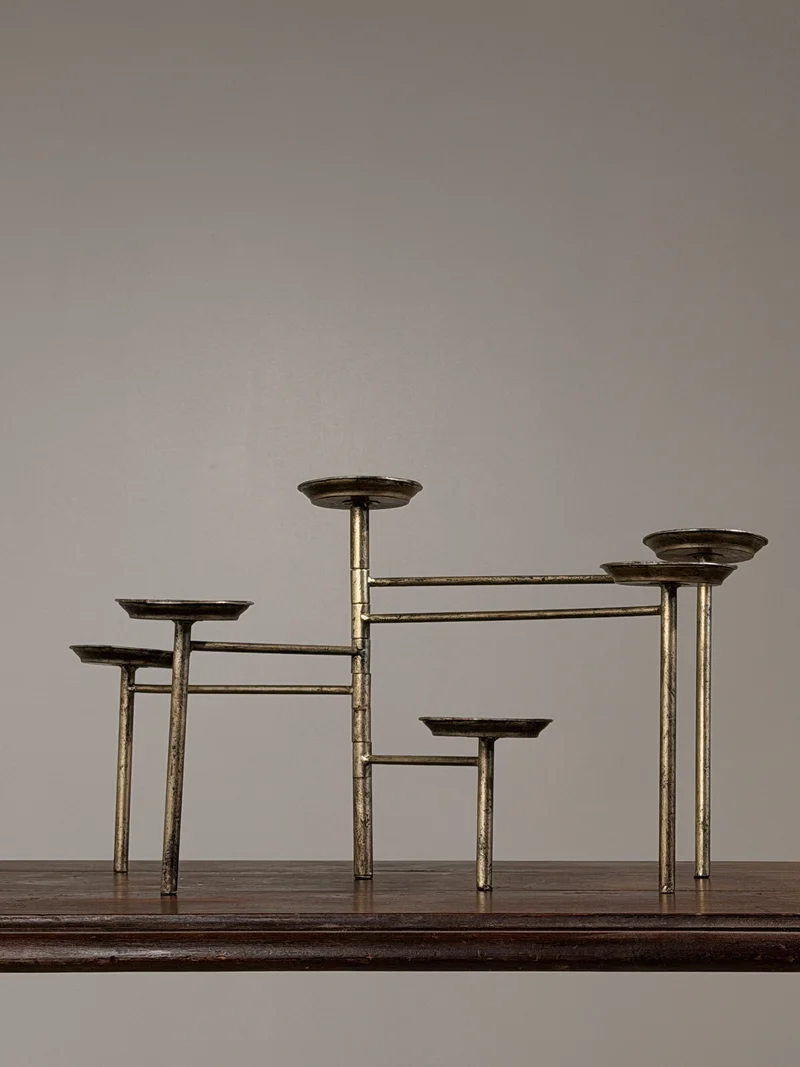 Articulated six-arm candelabra in silver-plated metal, France, circa 1950