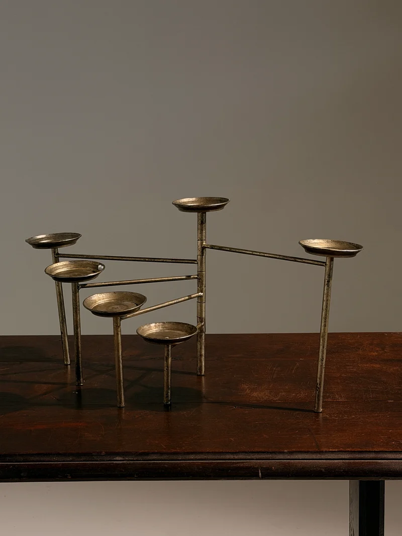Articulated six-arm candelabra in silver-plated metal, France, circa 1950