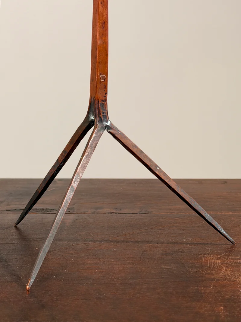 Sculptural brutalist candlestick in copper, in the style of the Marolles workshop, circa 1