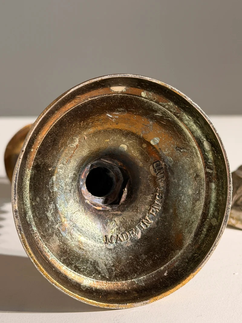 Pair of silver-plated candle holders, England