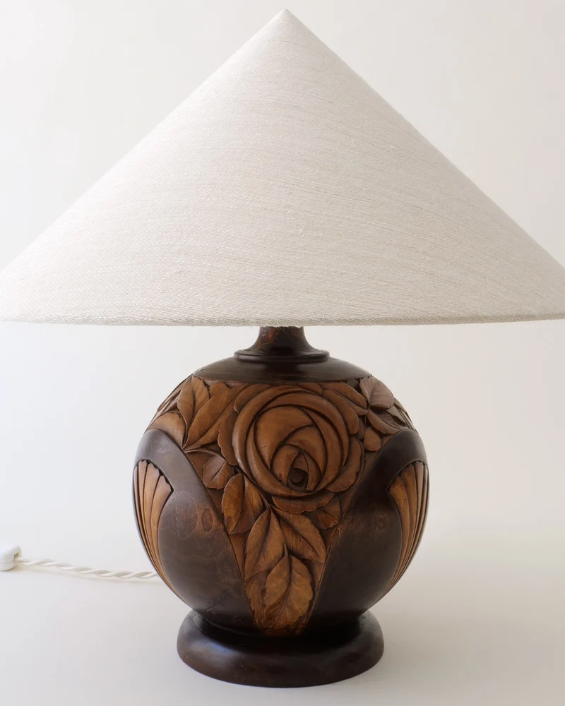 Vintage Art Deco Carved Wood Table Lamp c.1925