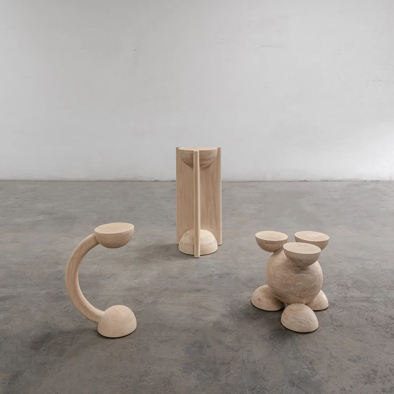 Solid Oak Auxiliary Table - BLEO Series by Daniel Couttolenc, Cream Wash Finish