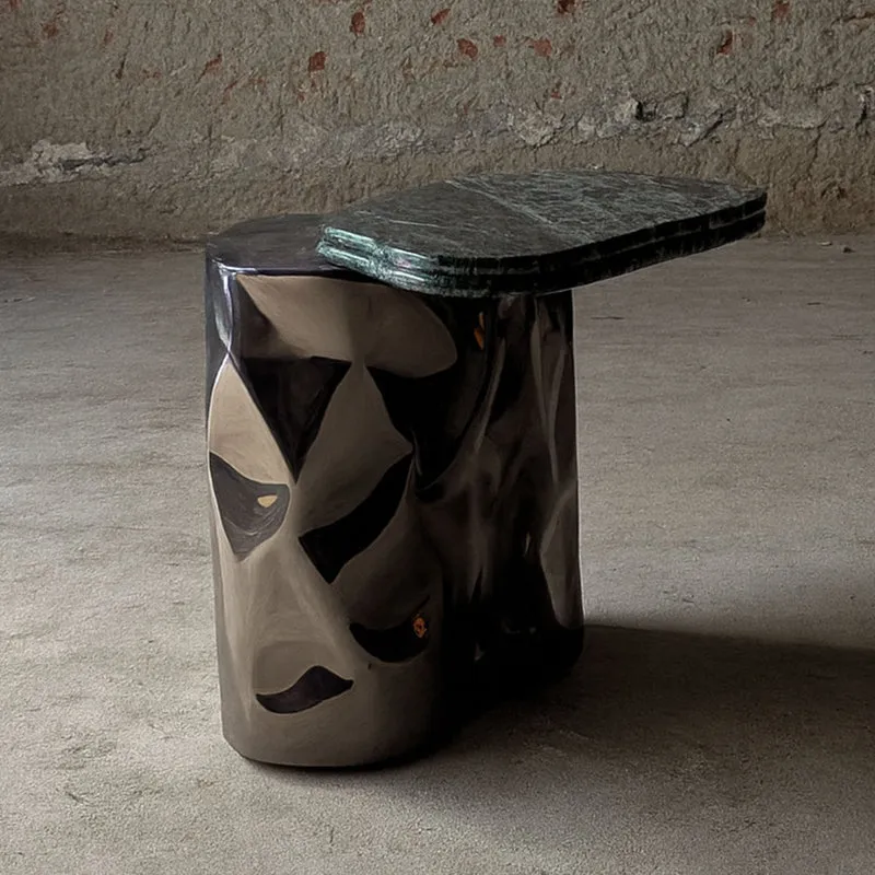 Steel and Stone Side Table - Colgada Series