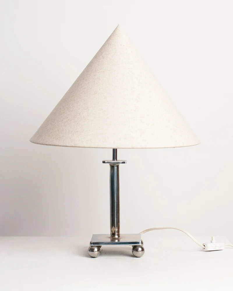 Vintage Chrome Table Lamp with Linen Shade
