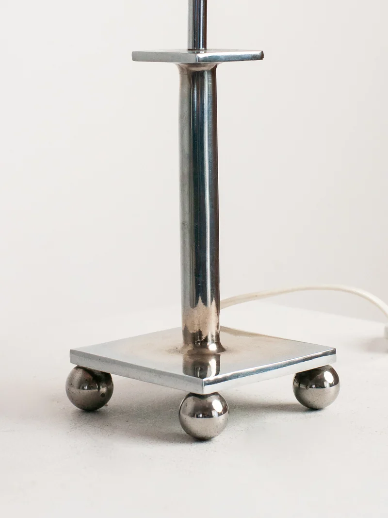 Vintage Chrome Table Lamp with Linen Shade