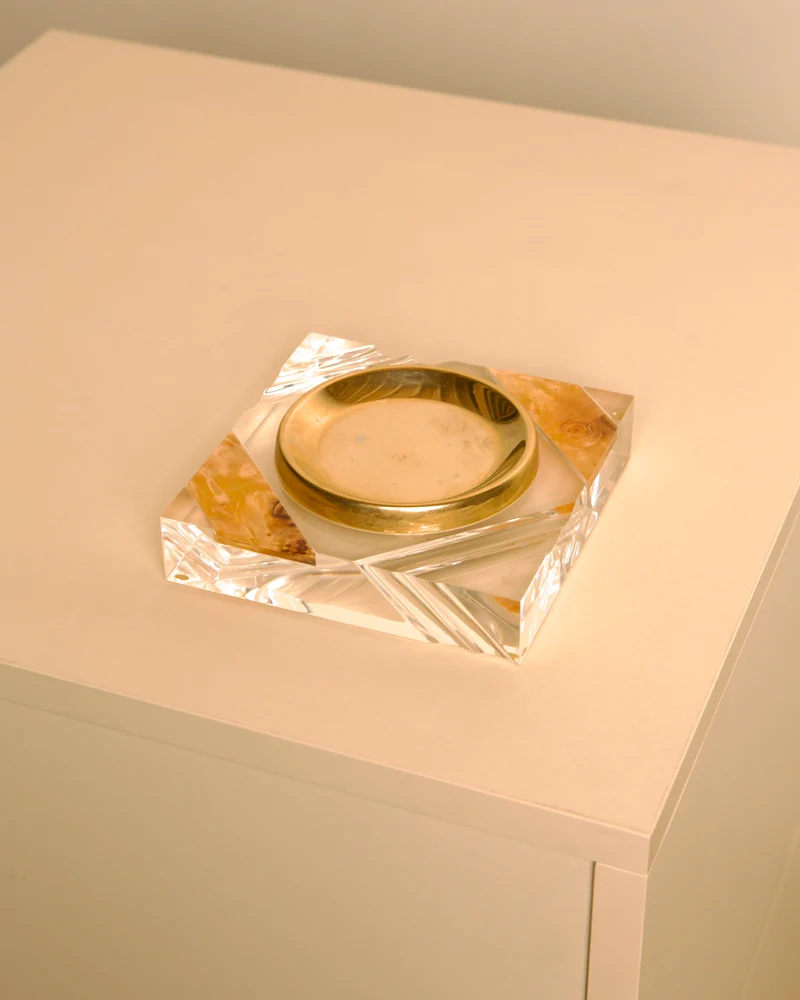 Italian Square Lucite and Brass Vide-Poche / Ashtray, 1970