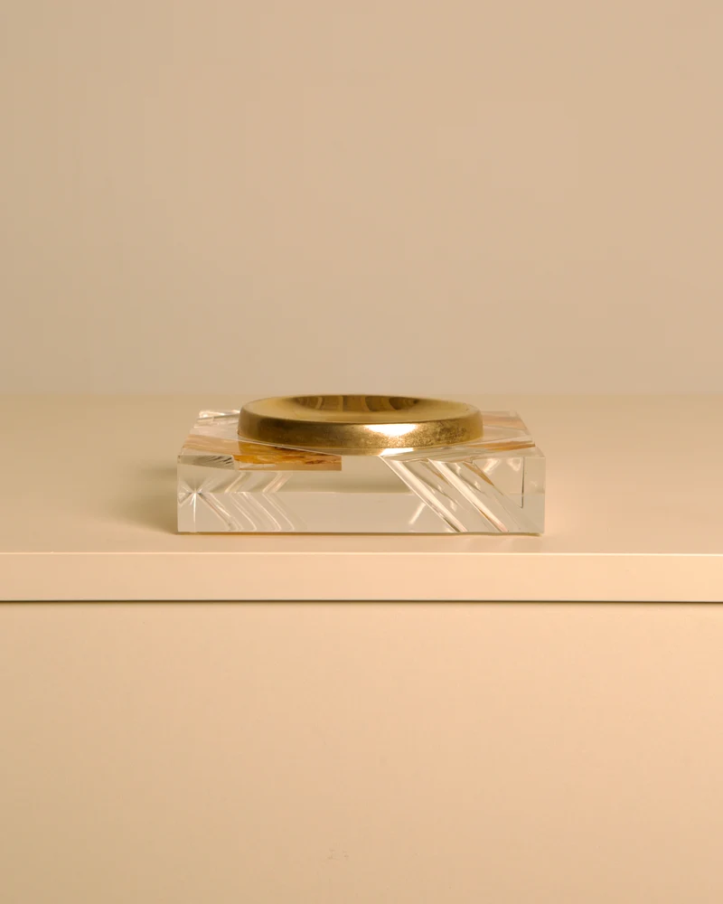 Italian Square Lucite and Brass Vide-Poche / Ashtray, 1970