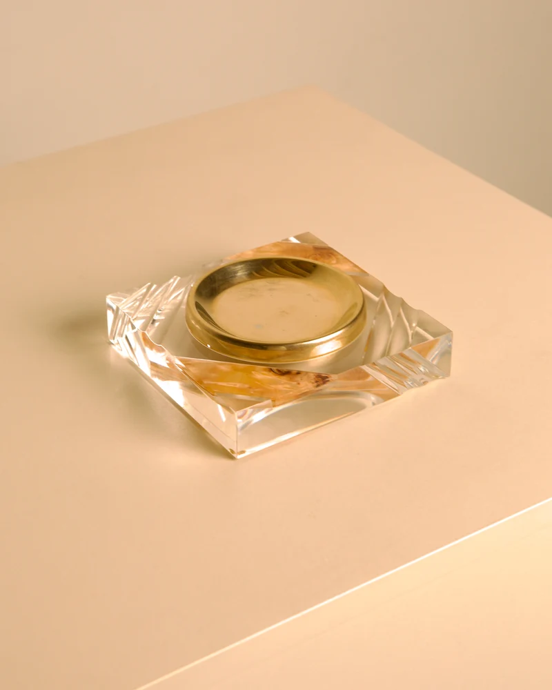 Italian Square Lucite and Brass Vide-Poche / Ashtray, 1970