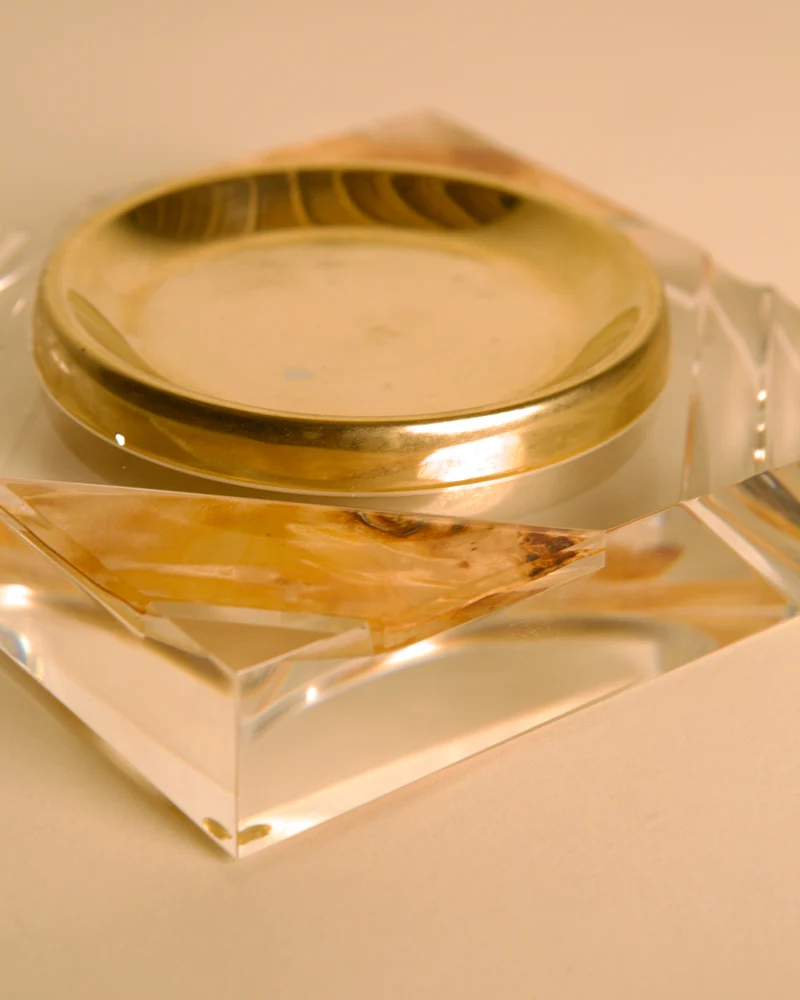 Italian Square Lucite and Brass Vide-Poche / Ashtray, 1970