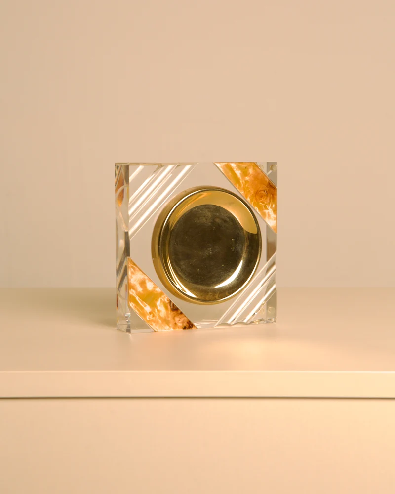 Italian Square Lucite and Brass Vide-Poche / Ashtray, 1970