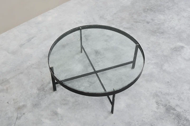 Janni van Pelt Coffee Table in Patinated Metal and Glass The Netherlands 1950s
