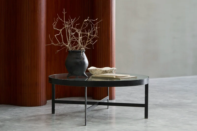 Janni van Pelt Coffee Table in Patinated Metal and Glass The Netherlands 1950s